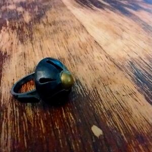 Mens Black and Gold Bronze Style Viking Statement Ring